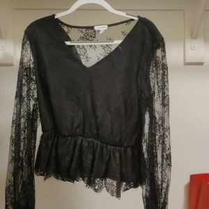 Black lace floral peplum